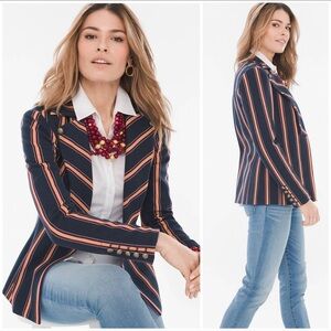 Chicos Womens Petite 0P Striped Twill Ponte Blazer Coat Multicolor Sz 4P NWT top